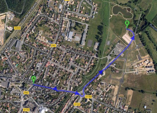 direction à partir du centre bourg